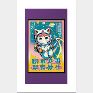 Vintage Anime Space Cat | Quality Retro Anime Origin Design | Chibi Kawaii Manga Art Posters and Art